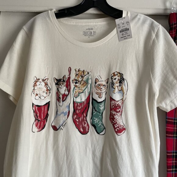 J. Crew NWT Cat Dog Stocking Collector Tee L Short Sleeve Holiday Pajama Top - Picture 5 of 7